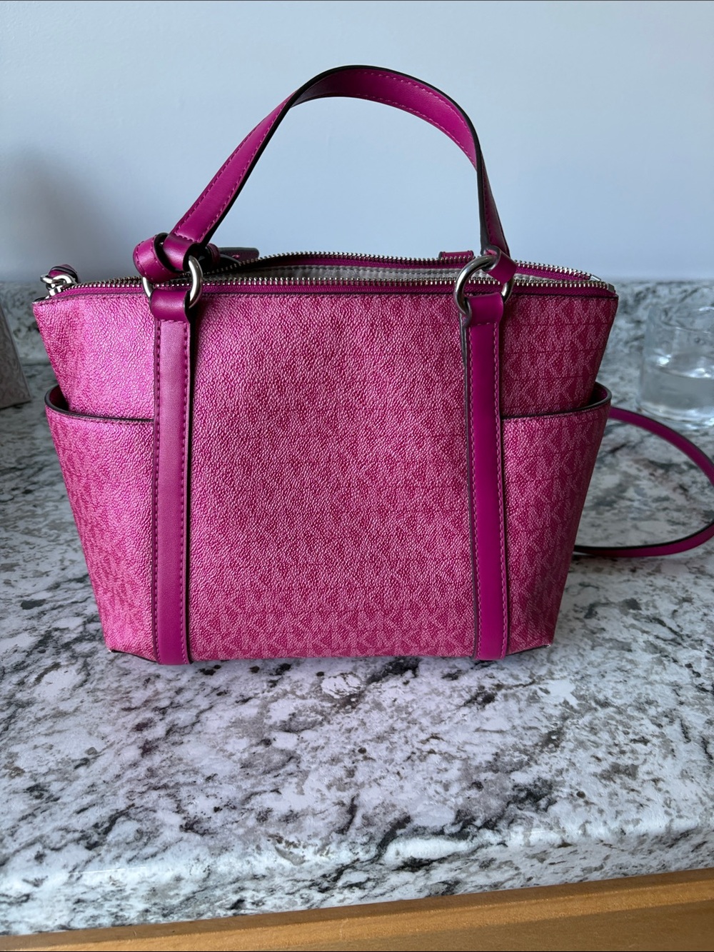 Michael Kors Hot Pink Signature Tote with Tassel Charm - Picture 4 of 7